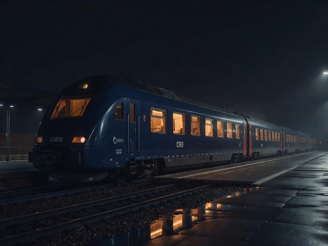 Austrian Nightjet sleeper train at night