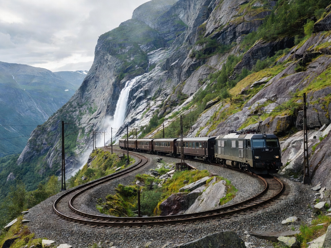 Flåm Railway steep mountain climb in Norway